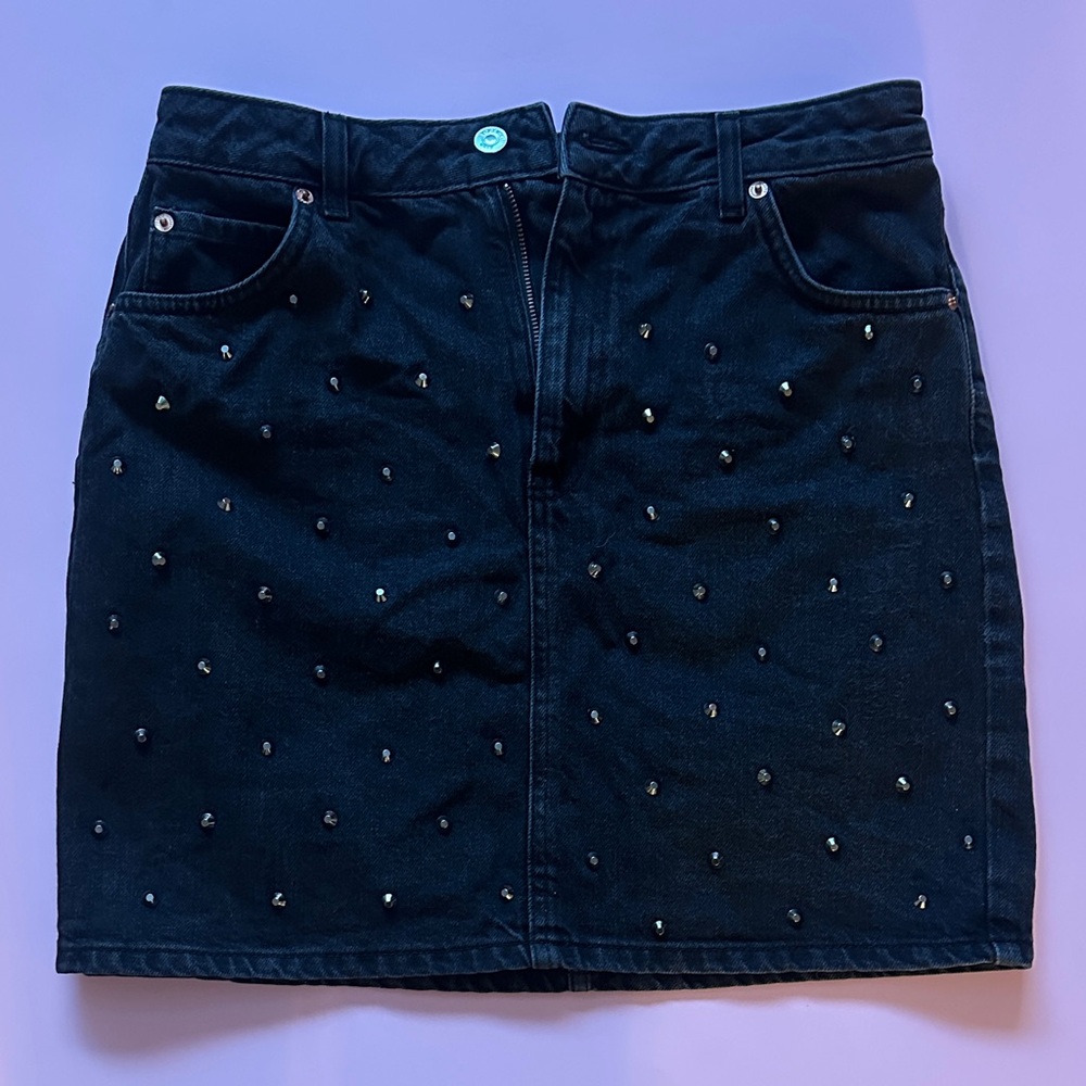 Topshop Black Studded Denim Mini Skirt